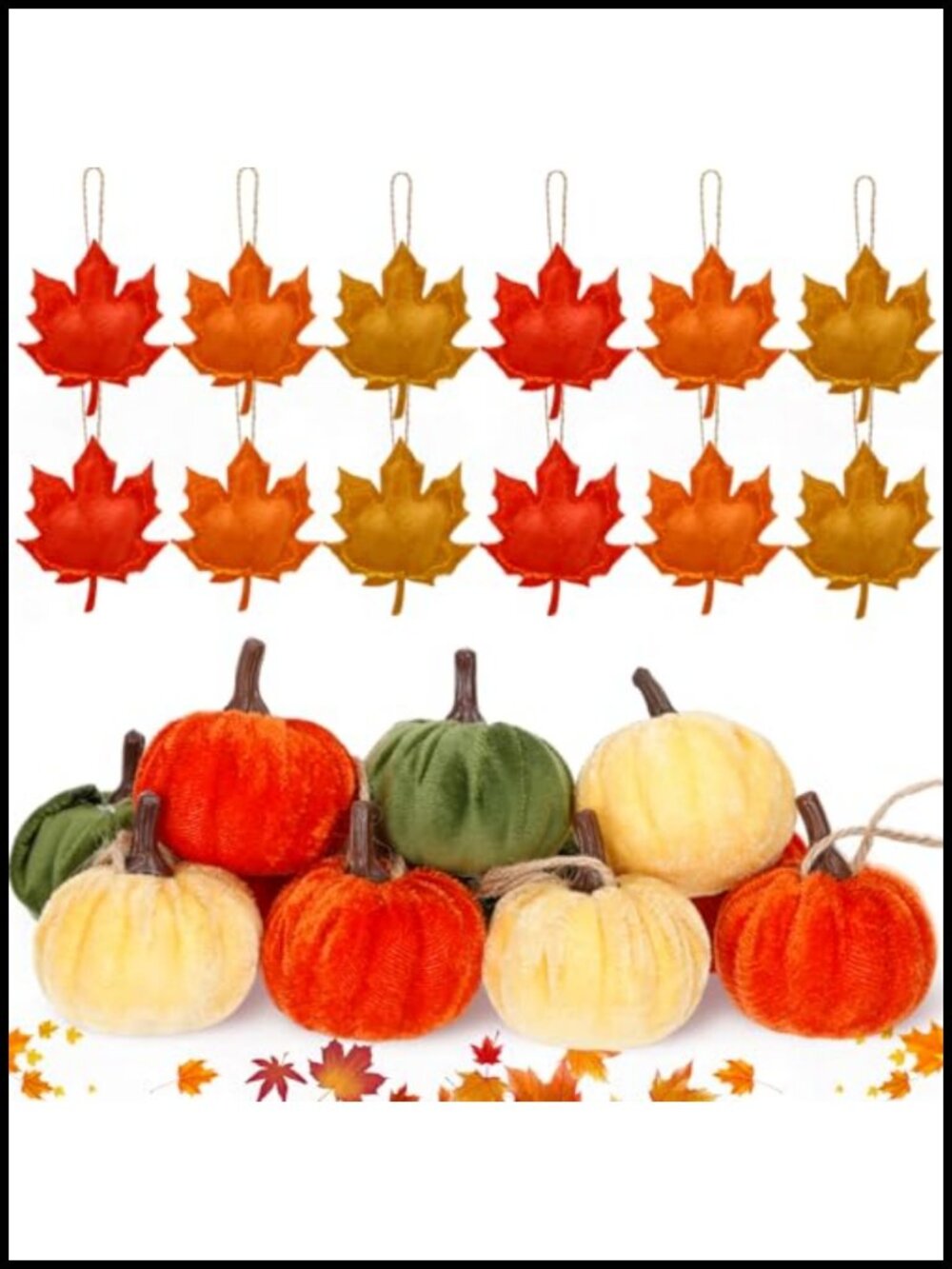 Velvet Fall Ornaments Set 20 Pumpkin Maple Leaf Hanging Decor